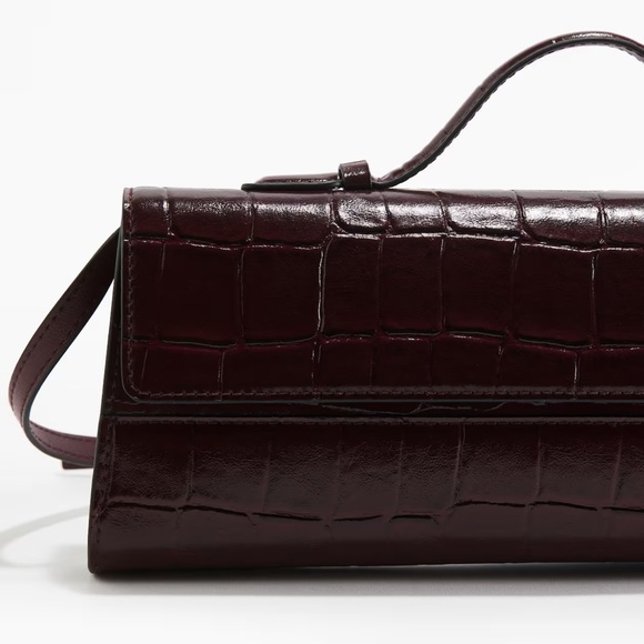 H&M Crocodile-Embossed Rectangular Clutch / Crossbody Bag Burgundy NWT - Picture 5 of 8
